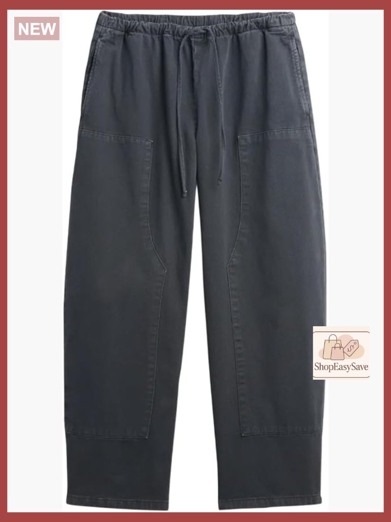 Womens Pull-On Barrel Pant Loose Fit Mid Rise Ankle Length Cotton Stretch Solid
